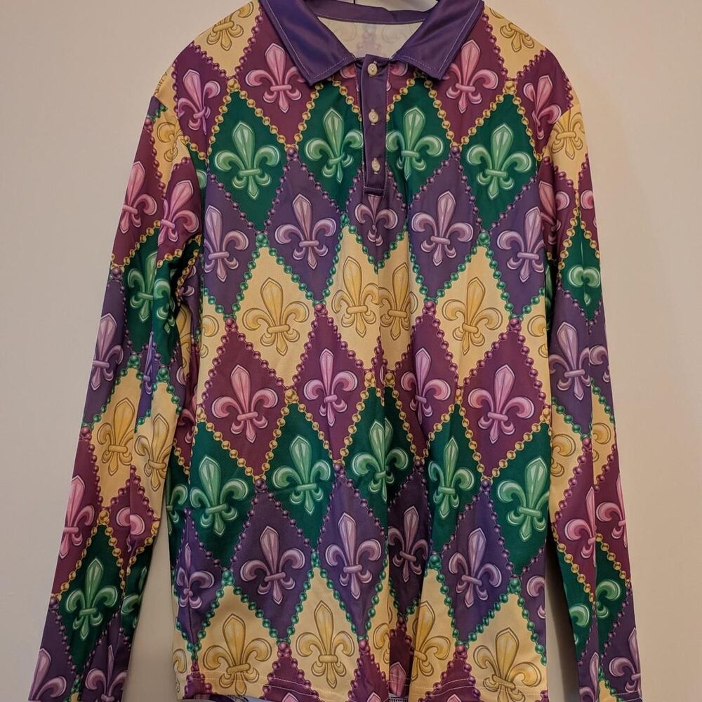 Mardi Gras long sleeve polo shirt